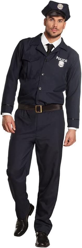 Boland - Adult Police Costume, Top, Trousers, Belt and Cap, Set, Carnival, Fancy Dress Party