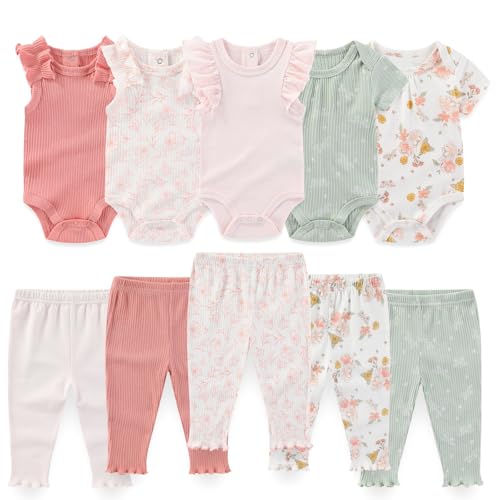 Baby Boy Girl 10 Piece Combined Type Clothing Set Cotton Baby Bodysuits and Pants Set Home Outdoor Infant Clothes