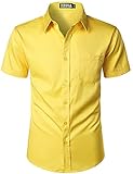 ZEROYAA Men's Casual Urban Stylish Slim Fit Short Sleeve Button Up Dress Shirt with Pocket ZLSC15 Bright Yellow Medium