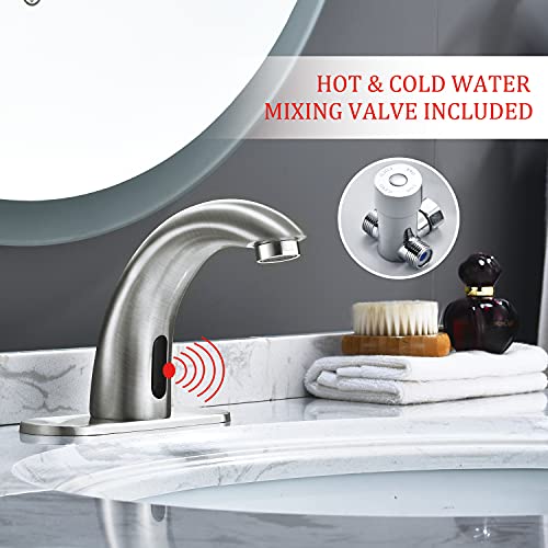Yodel Faucet Brushed Nickel Touchless Bathroom Sink Faucet With Temperature Control Mixing Valve Commercial Automatic Motion Sensor Hot Cold Mixer Solid Brass Faucet #TOP2