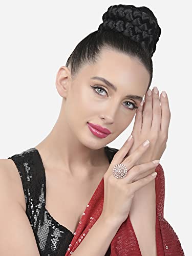 Image of ZAVERI PEARLS Rose Gold Dazzling Cubic Zirconia Party Bling Statement Brass Adjustable Finger Ring For Women-ZPFK16099