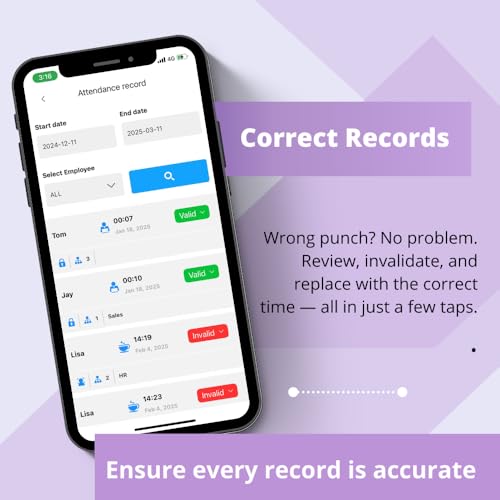 image for Tymelix Time Clock for Small Business with App Control, Local Wireless