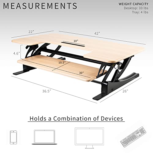Image of VIVO Real Bamboo 42 inch Standing Desk Converter, DESK-V000VLO | Height Adjustable, Stand Up Desk Riser, Wide Keyboard Tray, Dual Monitor and Laptop Workstation, Black Frame, V Series