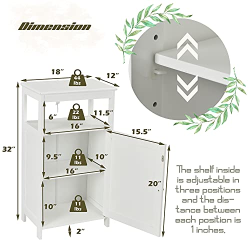 Loko Bathroom Floor Cabinet, Multifunctional Storage Cabinet With Adjustable Shelf For Bathroom, Living Room, Bedroom Or Entryway, 18 X 12 X 32 Inches (White) #TOP2