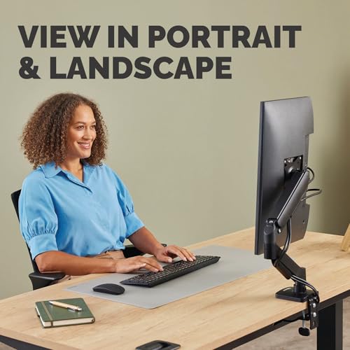 Image of Fellowes Everyday Plus Single Gas Spring Monitor Arm Supports up to 32 inch Screens Weighing 4.4-19.84 lbs, Height Adjusting, Tilt, Swivel, Rotate, VESA 75 /100, Clamp or Grommet Mount, Cable Management