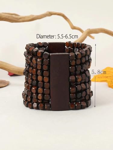 Stretch Wooden Beads Cuff Bracelets Multi Layered Natural Wood Beads Chunky Bangle Wooden Handmade Wide Bracelets Bohemia Jewelry for Women Men2