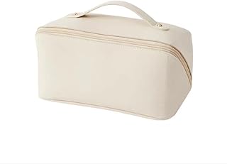 شنطة مستحضرات تجميل للسفر بسعة كبيرة من بي كيو اس اتش اكس تخزين مكياج محمولة متعددة الوظائف جلد البولي يوريثين مقاومة للماء مزدوجة الطبقات للنساء والفتيات ابيض-1 عصرية بكوشكس