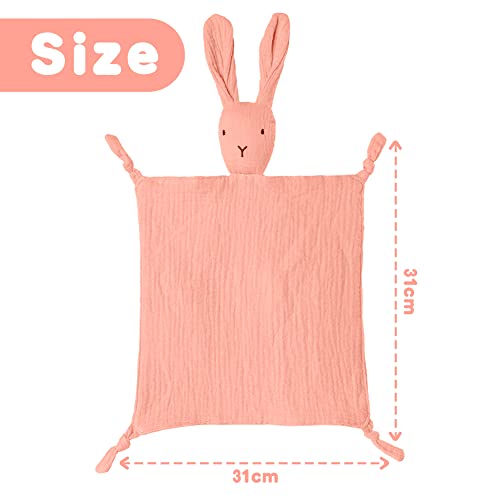 Vicloon Schmusetuch, Kuscheltuch mit Hase-Köpfchen,Doppellagiger Tüll aus 100% Bio-Baumwolle,Baby Geschenk zur Geburt Junge & Mädchen-Rosa
