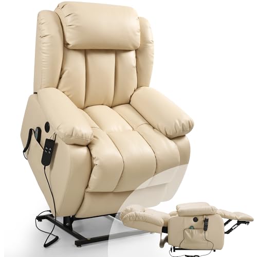 DUANDUAN Sillón Relax eléctrico con 2 Motores y Ajuste Continuo, función de reclinación de 180°, función de Cama, función de Masaje, Ayuda para levantarse, vibración y calefacción (Beige)