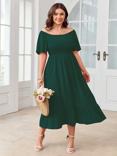 Image of SCOMCHIC Women's Plus Size Summer Dress Casual Short Sleeve Scoop Neck Maxi Dress Smocked Ruffle Boho Flowy Long Dresses