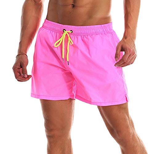 YnimioAOX Men's Swim Trunks Quick Dry Beach Shorts Swimwear Bathing Suit with Mesh Lining (A16-pink, 34)