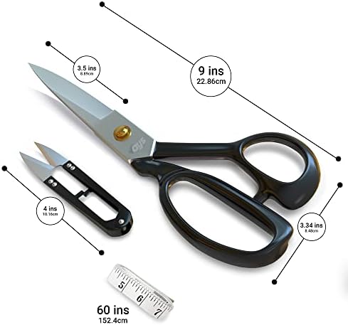 Vays Fabric Scissors (9 Inch) - Premium Dressmaking Scissors for Sewing, Tailoring & Crafting - with Sharp Thread Nipper & Measuring Tape - Ideal for Felt, Leather & Thin Metal
