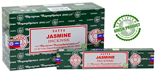 Earth Satya Jasmine Incense Sticks 15 Gms (Pack Of 12) (Green Certified) Indian Perfumed Hand Rolled Agarbatti Perfect For Worship,Relaxation, Medication. #TOP3
