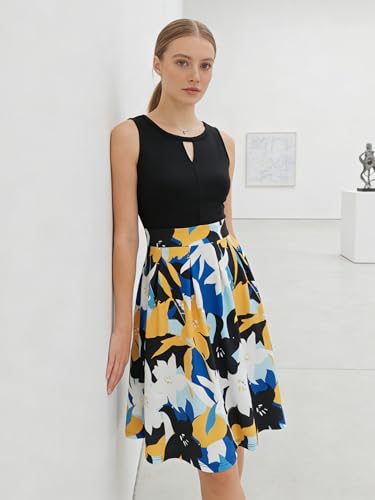 Image of Sureple Women's Retro Sleeveless Swing Casual Work Summer Party Dress with Pockets