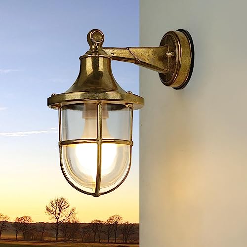 Lampada da parete in ottone, lampada da esterno marittima, lampada da nave, rustica, nostalgica, IP64, H:27 cm, E27, illuminazione esterna giardino, lampada da parete esterna balcone