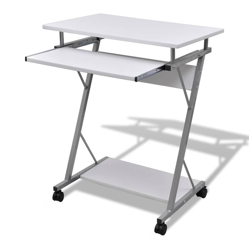 Mesa de ordenador blanca sobre ruedas, carrito para ordenador portátil y PC, mesa de oficina con bandeja para teclado, superficie de trabajo de 60 x 40 cm, para oficina en casa, estudio y