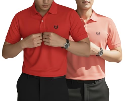 Image of MACK JONNEY Men's Solid Polo T-Shirt | Premium Cotton Blend | Regular Fit | Short Sleeve | Collared Casual Wear|Pack of 2 -MJ-157