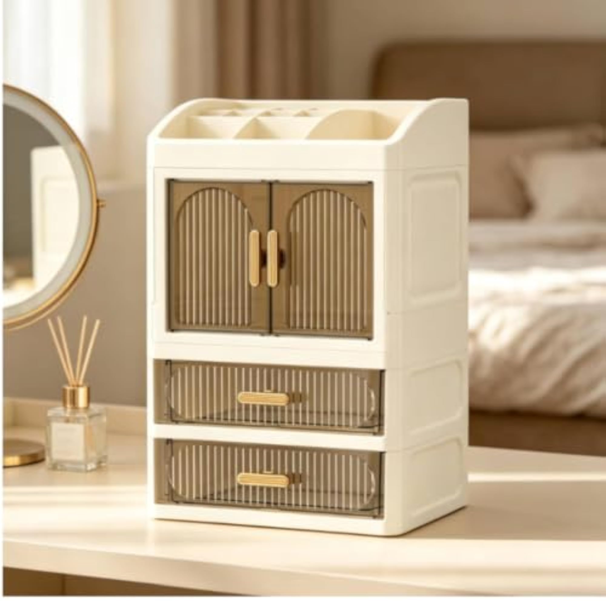 Divided Cosmetic Storage Cabinet Clear Desktop Organizer