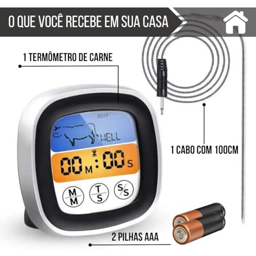 Termômetro Sensor Churrasco Carne BBQ Churrasqueira Forno Alta Precisão Digital 8 Modos de Preparo