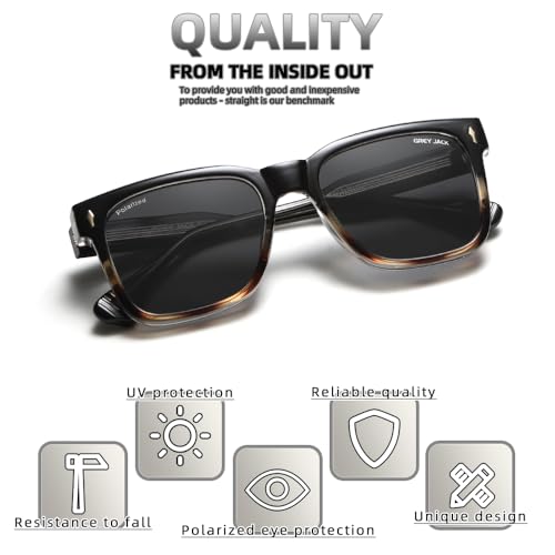 Image of grey jack Full Rim Rectangle Sun Glasses Stylish Sunglasses for Men Women Polarized UV Protection 3317