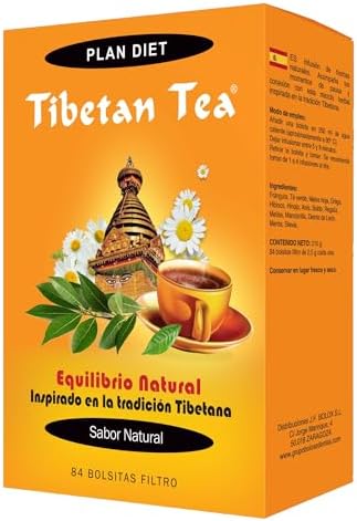 Tibetan Tea Sabor Natural Infusión de Hierbas - 84 bolsitas. Té Verde Tibetano, Hibisco, Hinojo, Anís, Boldo, Regaliz, Melisa, Manzanilla, diente de león, Menta.