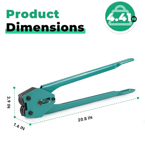 Image of Strapping Sealer /Crimper for 1 /2 inch-3 /4 inch Polypropylene (PP) Polyester Strapping Band Manual Banding Tool with 20.8 inch Extended Handle (Green)