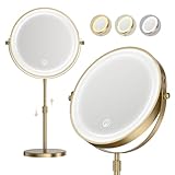 Lighted Makeup Mirror, 5000 mAh Rechargeable Double Sided Magnifying Vanity Mirror with 3 Colors, 1x/20x, 360° Rotation , Brightness Adjustable lighted mirror with magnification, Antique Bronze