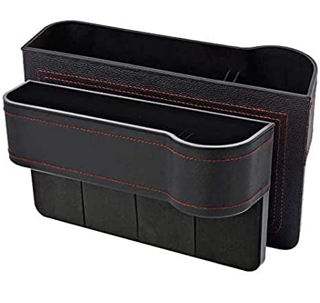 ORiTiCar Seat Gap Filler PU Leather Car Seat Organizer with Cup Holder, Car Console Side Pocket for Cellphones, Keys, Coin, Cards, Passenger Side & Driver Side Black 2 Pack