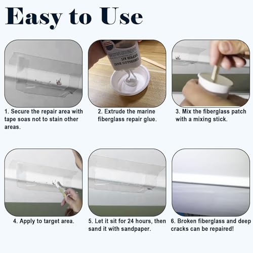 EIGTWEN 13PCS Fiberglass Repair Kit,100ml Gelcoat Repair Kit for Boats,Fiberglass Kit Can Quickly Repair Cracks, Scratches, Gaps, Suitable for Glass Fiber, Acrylic Resin, Porcelain, Ceramics, Enamel