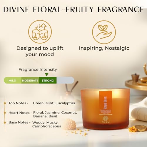 Image of EKAM Scented Candle 3 Wick Soy Wax | Temple Bloom Fragrance Candle | 35 Hr Burn | Long Lasting Premium Aroma Candle for Home Decor, Relaxation, Aromatherapy & Gifting