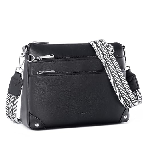 Lexiyat Crossbody Bags for Women Rfid Travel Crossbody Purses Leather Roomy Handbags Medium Shoulder bag with Adjustable Strap Black