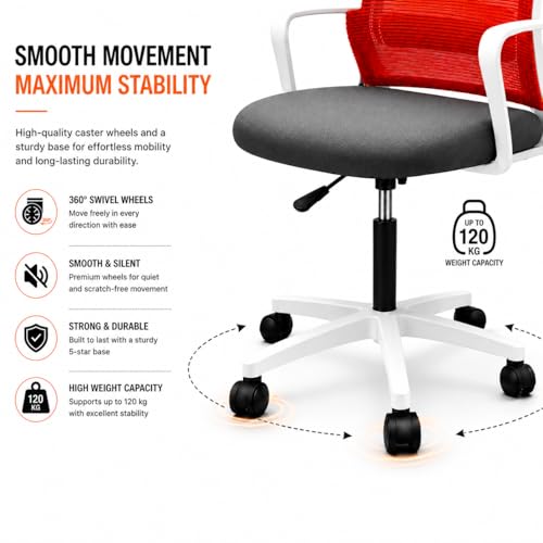 Image of Office Arm Chair with Frame, Mesh Back, Nylon Base, and Adjustable Handle, Cushion Fabric (Robo Chair-Orange)