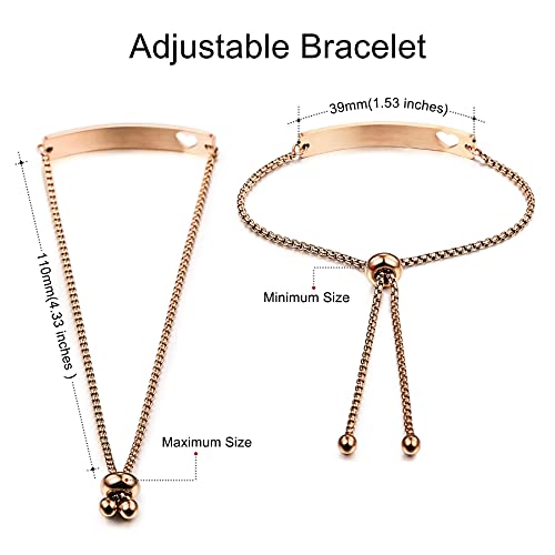 Memediy Personalized Bar Heart Bracelet Custom Engraving Name Date Id For Women Girl Mom Girlfriend Stainless Steel Adjustable Anklet Link Best Friend Bridesmaid Gift(Rose Gold Color) #TOP1