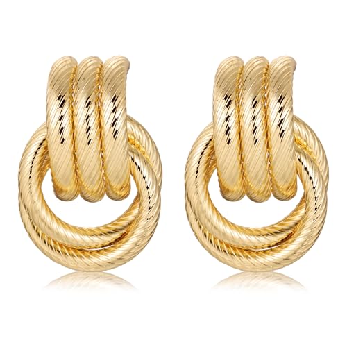 Chunky Knot Link Earrings, Twisted Circle Geometric Drop Dangle Earrings Studs, Women's Jewelry_L Size