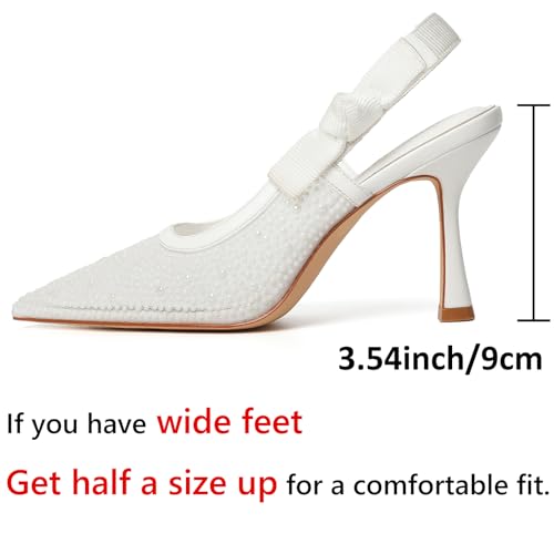 RIBONGZ Women Slingback High Kitten Heel Shoes Closed Pointed Toe Dress Pumps Slip on Patent Leather Comfort Stiletto Heels Braided Bowknot Work Wedding Shoes2