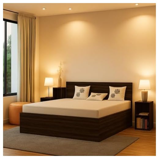 The MM Furniture store Hunter Queen Size Bed with Box Storage and 2 Side Stand Box for Bedroom (Original Walnut_78x60)