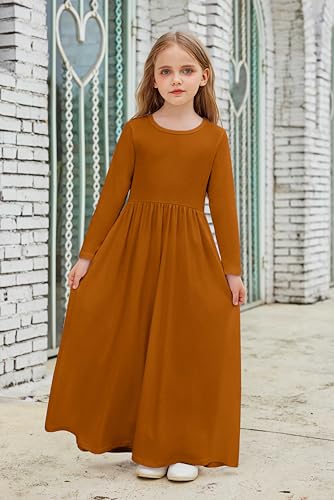 Image of Arshiner Girls Maxi Dress Long /Short Sleeve Casual Holiday Dress with Pockets for 5-13 Years