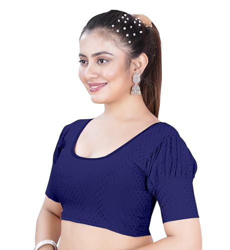 Image of Women's Black Embroidered Crop Top with Short Puff Sleeves, Scoop Neck