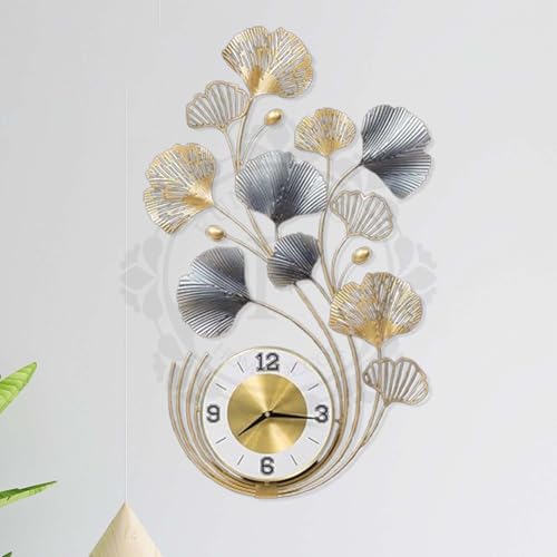 Image of FUNTEREST Metal Silent Watch Wall Hanging Floral Handmade Wall Clock Multicolor Ticking Sound for Bedroom & Office (35X19)