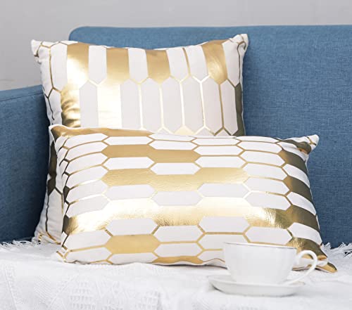 Zlina 2 Packs Velvet White Throw Pillow Covers Gold Decorative Pillow Covers 18×18 Inch Cushion Covers Decor Bedroom Sofa Couch Living Room #TOP4