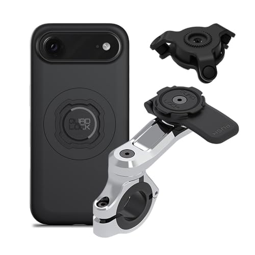 Image of Quad Lock Motorcycle Handlebar Phone Mount PRO Chrome - Large with Vibration Dampener and MAG Phone Case for iPhone 17 Air