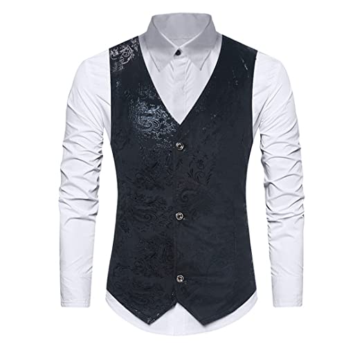Men's Royal Blue Paisley Print Suit Vest Slim Fit Sleeveless Waistcoat Mens Formal Business Wedding Groom Social Tuxedo Vests2