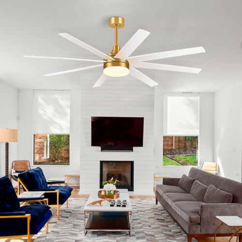 65 Inch Ceiling Fan with Lights and Remote, 8 ABS Blades, Quiet Reversible DC Motor, 6-Speed, Timer Function, 3 Color Led Light Chandelier, Industrial Ceiling Fans for Bedroom Office (Gold & White) by Breezary - Image 8