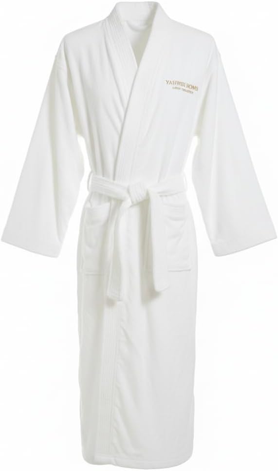 LUXURY COLLECTION Spa Robe – 100% Organic Cotton, Unisex Shawl Collar, One Size, Absorbent Terry, Belt & Deep Pockets, Hotel-Quality – White