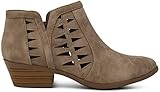 MARCOREPUBLIC Oslo Womens Perforated Cutout Chunky Shoes - Casual and Comfortable Ankle Booties & Block Stacked Boot Heels for Women - (Light Taupe) - 9