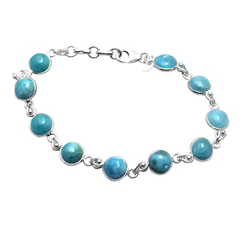 Silver Palace 925 Sterling Silver Natural Larimar Gemstone Bracelet For Women Size- 7 Inch To 8 Inch