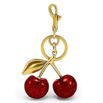 Metal Glitter Cherry Bag Charm with Key Ring – Red Cherry Keychain for Handbags, Purse, Car Keys & Backpacks | Stylish Bag Charm for Women & Girls