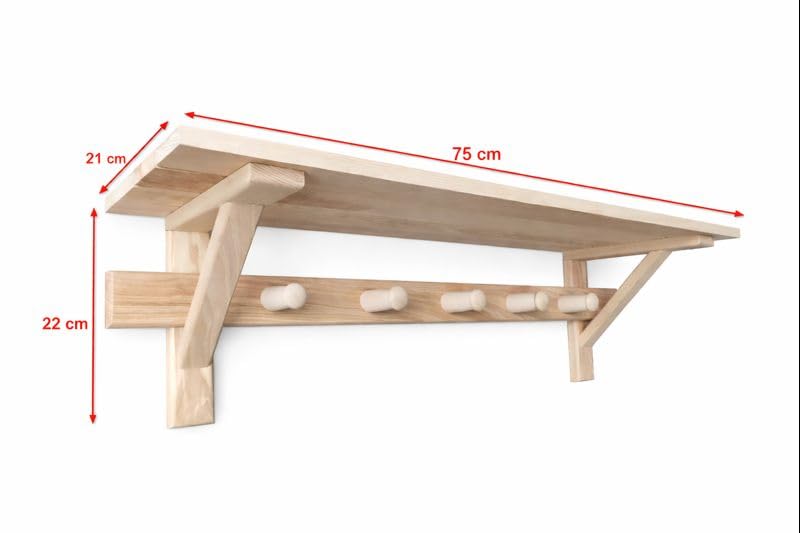 Sauna Wandregal aus Holz 05 cm mit 3 Haken – Badregal mit Ablage für Sauna, Bad & Banja