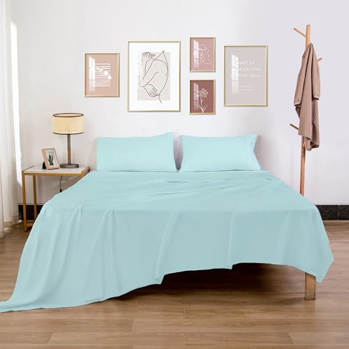 HBHLFZ Full Flat Sheet - Ultra Soft Polyester Top Sheet - Hotel Quality Bed Sheets - Comfortable Wrinkle-Free - Easy to Care for - 1 Full Flat Sheet Only(Full,Light Blue)