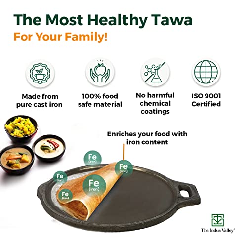 The-Indus-Valley-Super-Smooth-Cast-Iron-TawaTava-for-DosaRotiChappatiNaan-with-Handle-108-Inch-25kg-Gas-Induction-friendly-Pre-seasoned-100-Toxin-free-Naturally-Non-stick-Long-Lasting